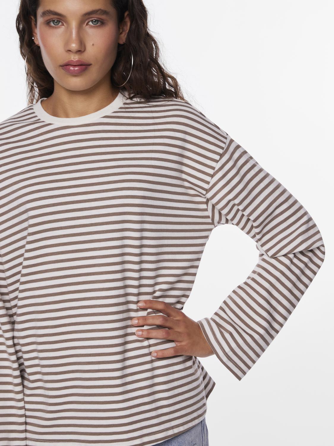 PCSADIE T-Shirt - Hvid m. brune striber